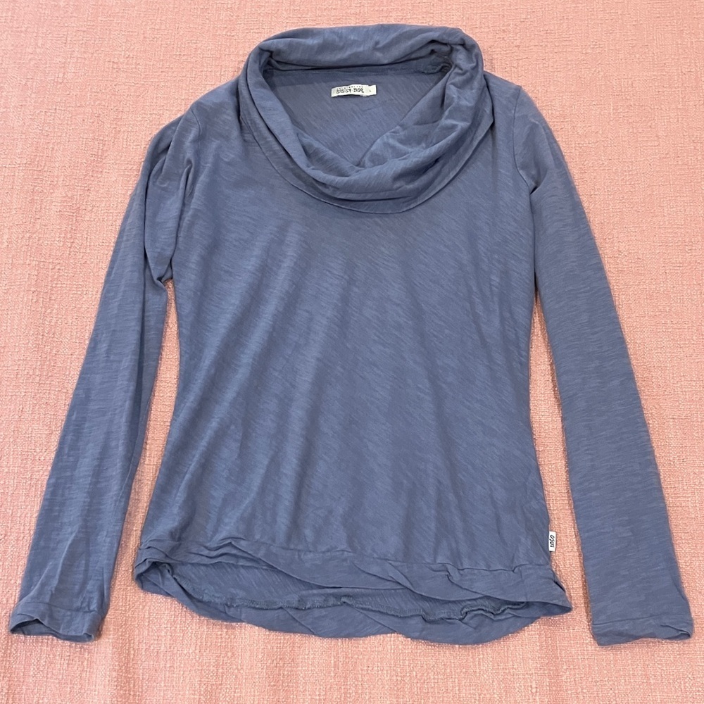 Women's Long Sleeve Cowl Neck Top - grayish Blue - 100% cotton